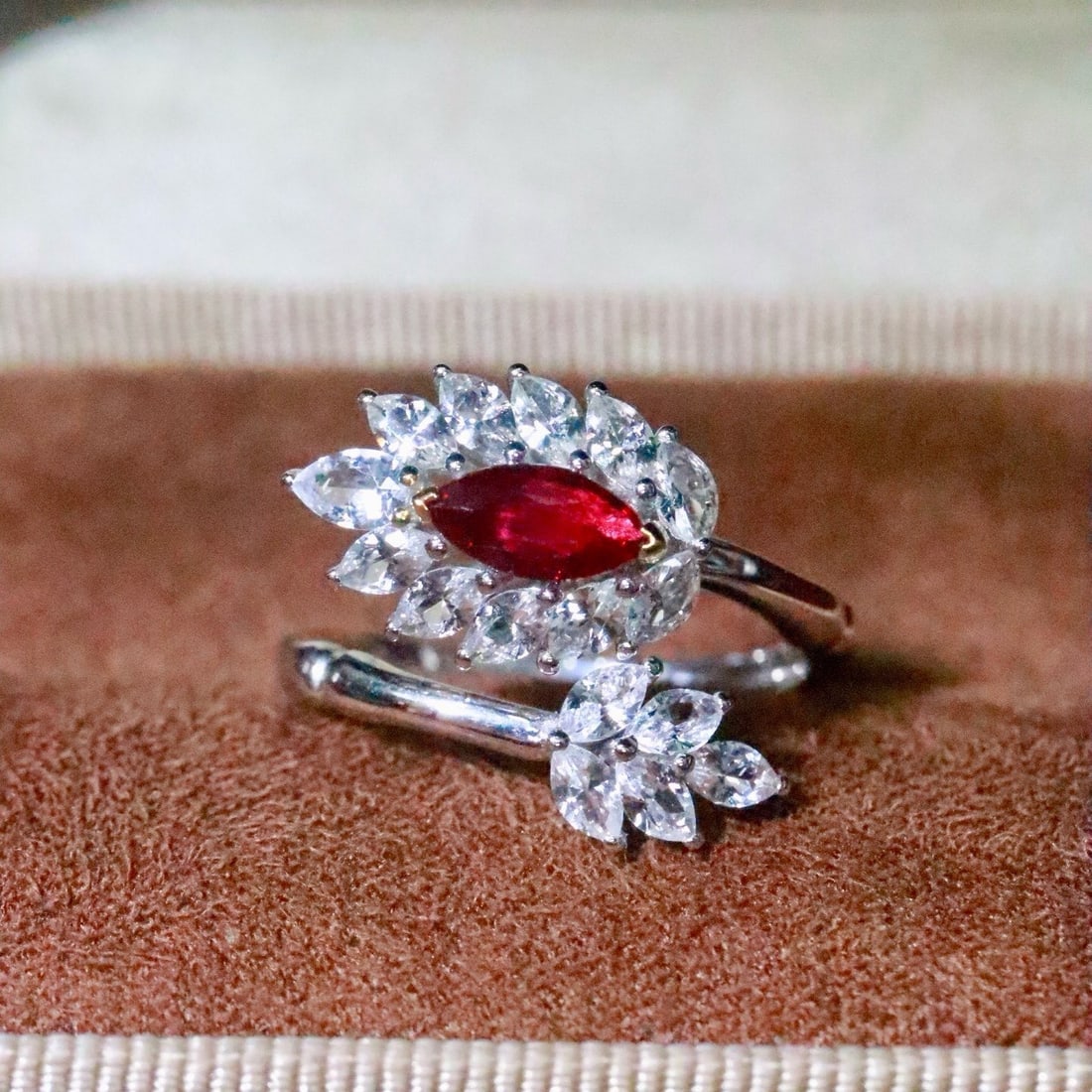 14k Gold 1.69 Ctw Natural Ruby & Sapphire Ring: Ref:231170421 // gold content:14k gold // ring size:7. 25us // // main gemstone:ruby // shape:marquise // carat weight:0. 48ct // color:red // treatment:natural // // adjacent gemstone 2 : sapphire