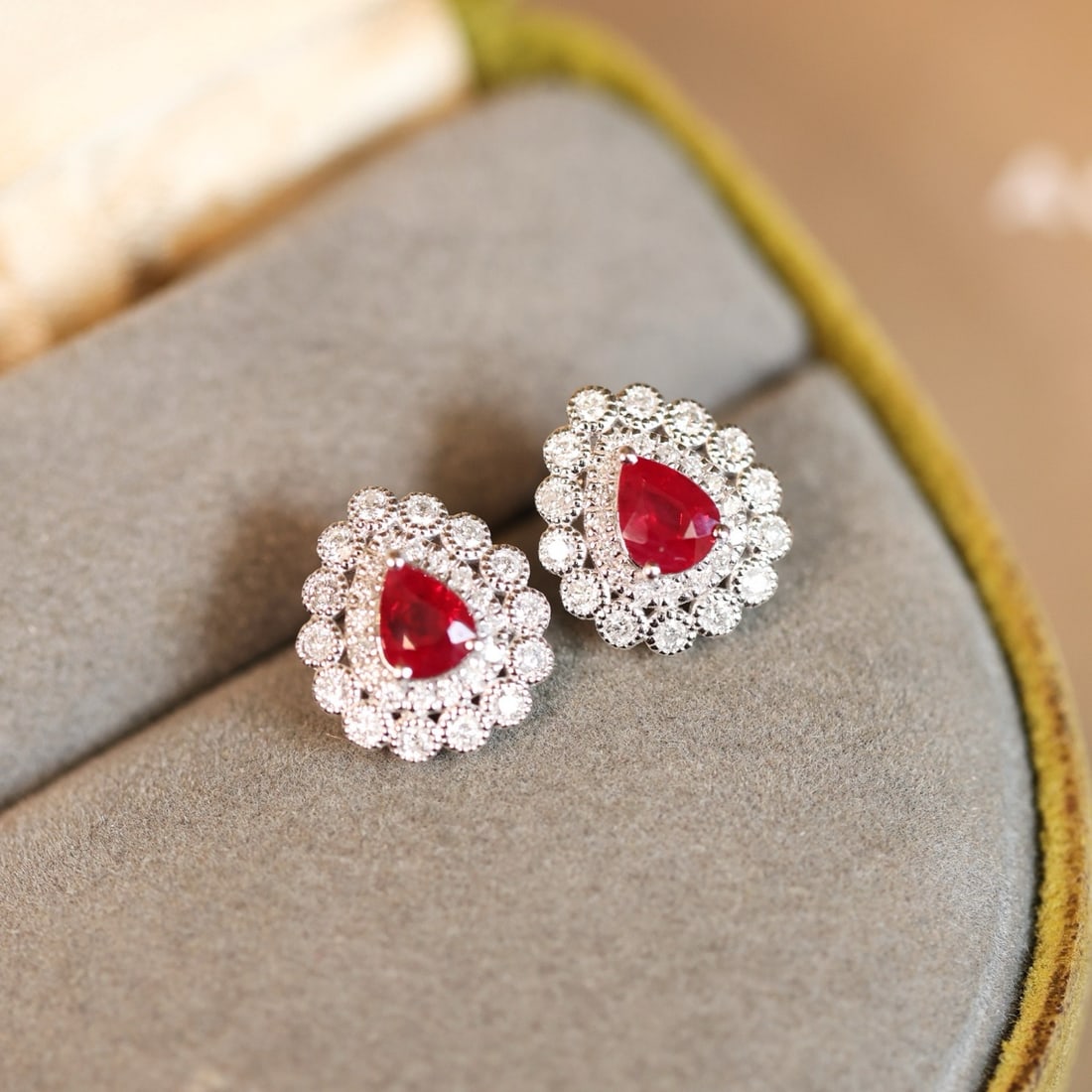 14k Gold 1.36 Ctw Vivid Red Natural Ruby & Diamond Earrings (1 of 8)