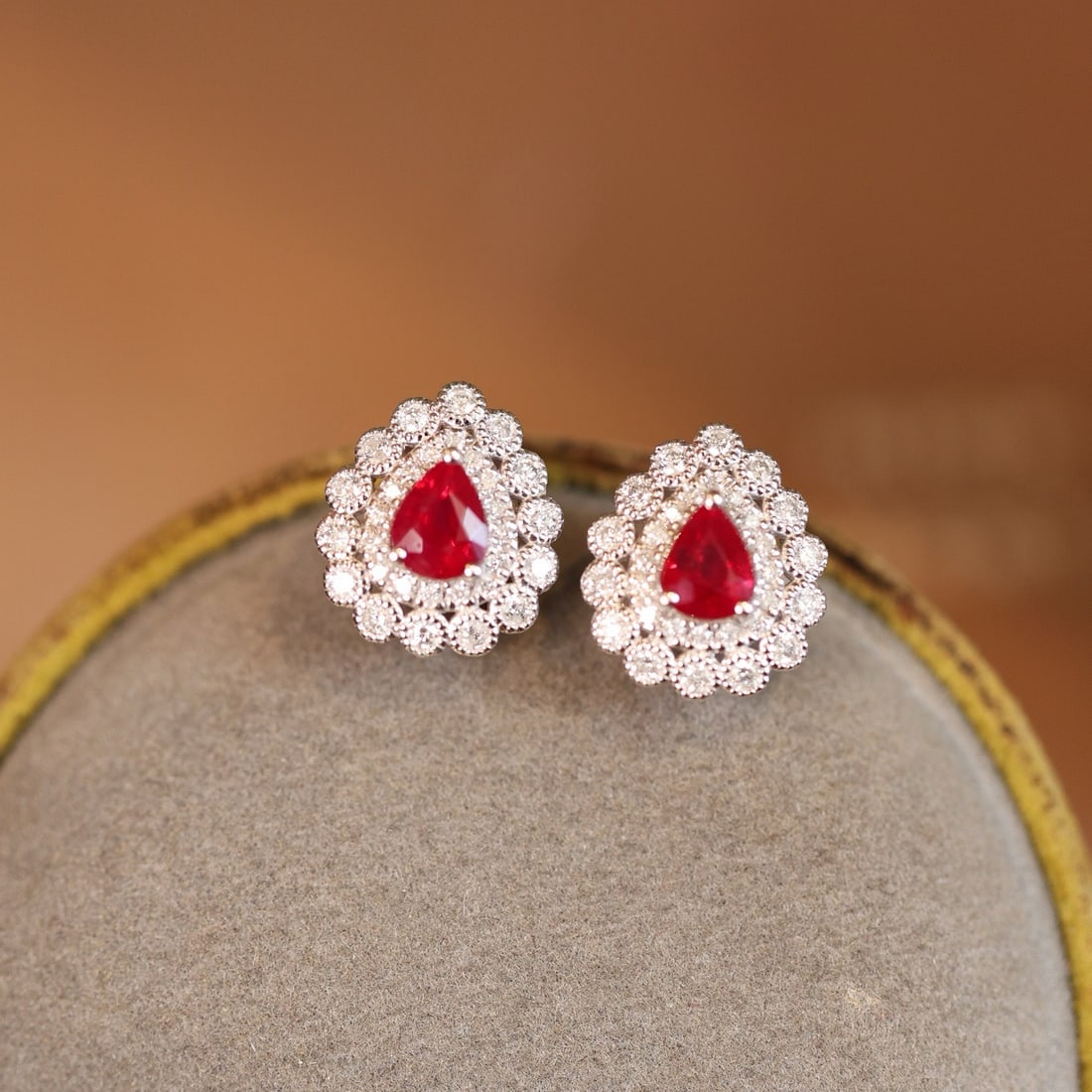 14k Gold 1.36 Ctw Vivid Red Natural Ruby & Diamond Earrings - 2