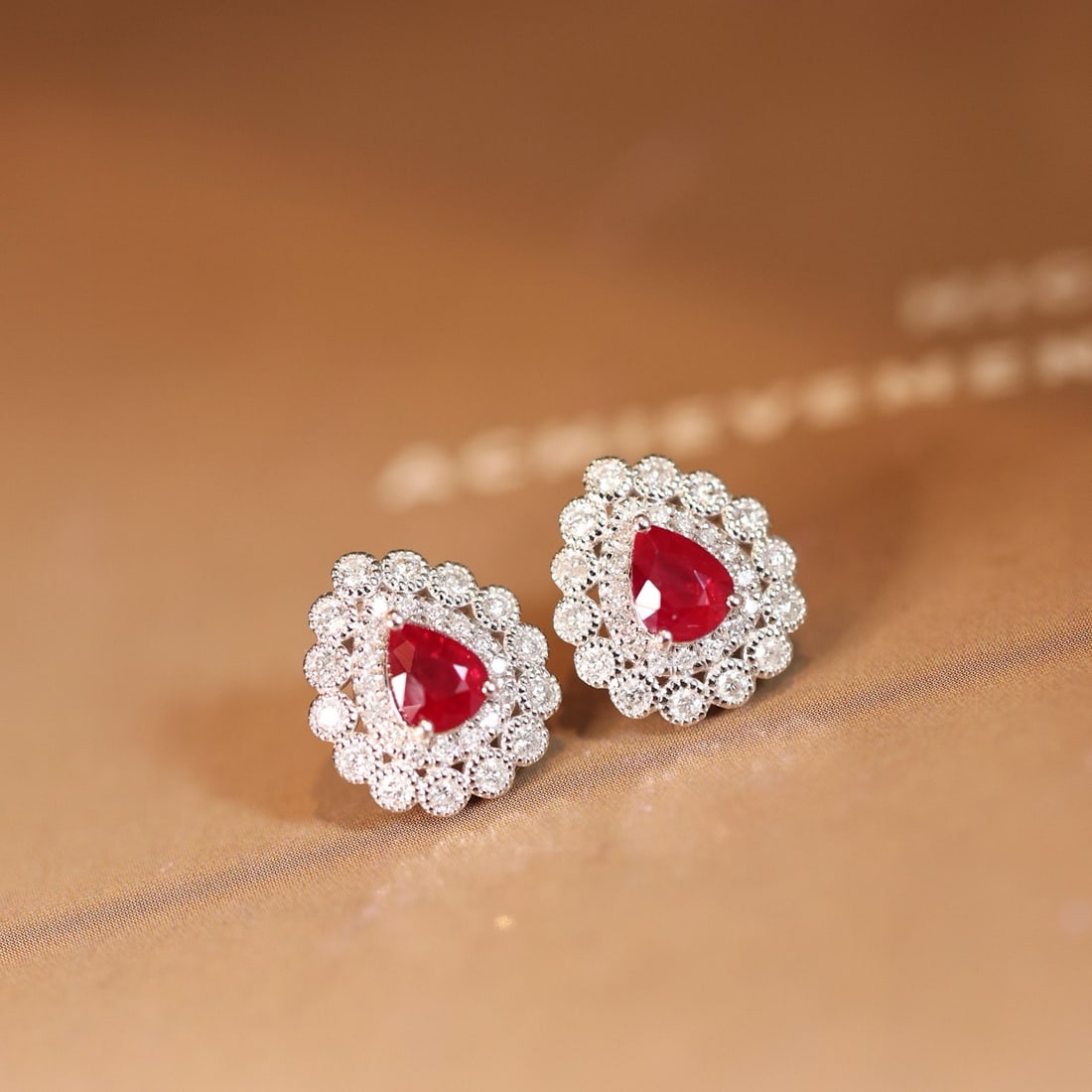 14k Gold 1.36 Ctw Vivid Red Natural Ruby & Diamond Earrings - 3