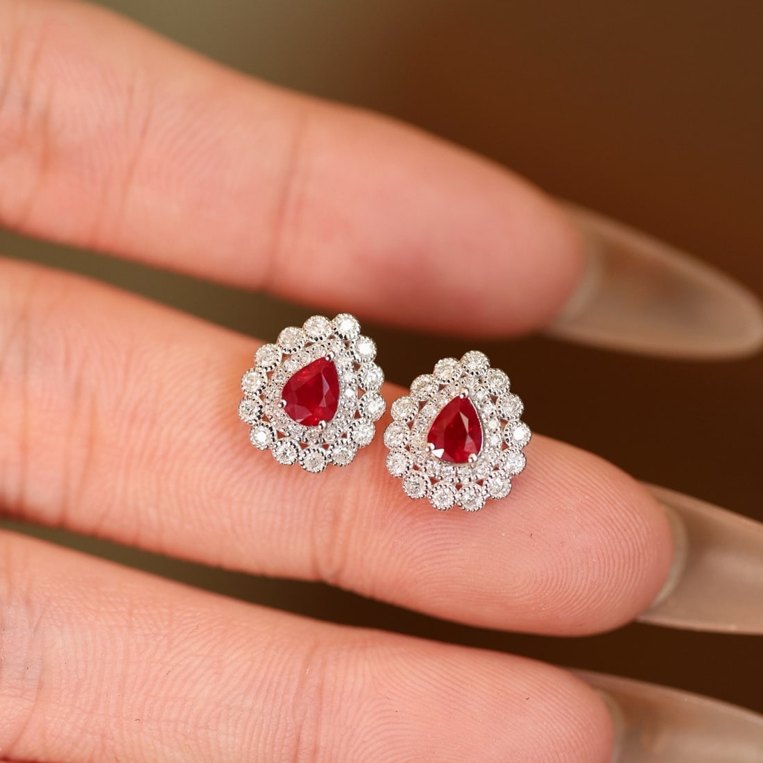 14k Gold 1.36 Ctw Vivid Red Natural Ruby & Diamond Earrings - 5