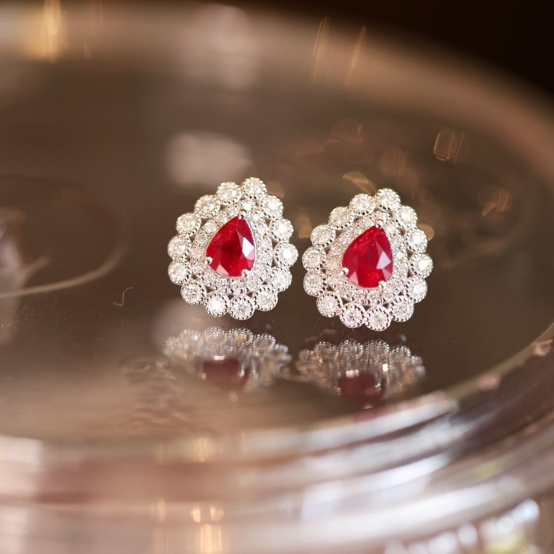 14k Gold 1.36 Ctw Vivid Red Natural Ruby & Diamond Earrings - 7