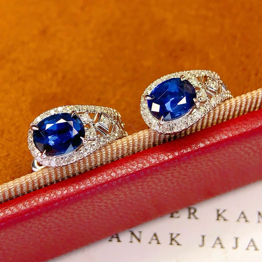 14k Gold 1.5 Ct Natural Sapphire & Diamond Earrings - 5
