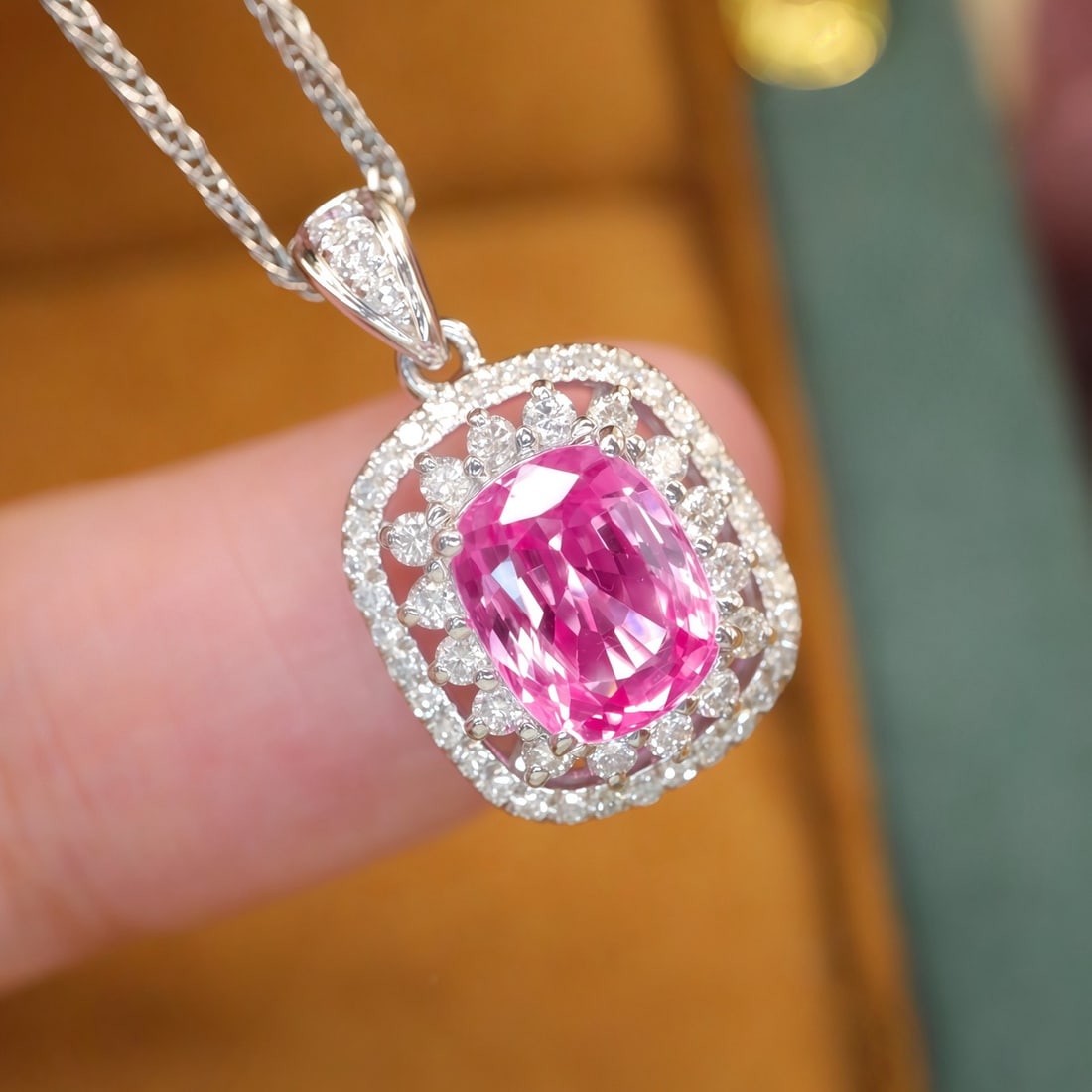 14k Gold 1.47 Ctw Natural Padparadscha Sapphire & Diamond Pendant( Without Chain ) - 2