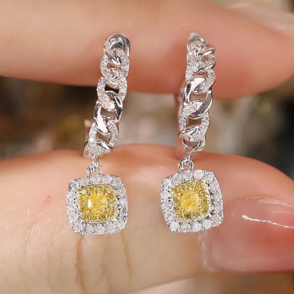 14k Gold 0.62 Ctw Natural Yellow Diamond & Diamond Earrings - 4