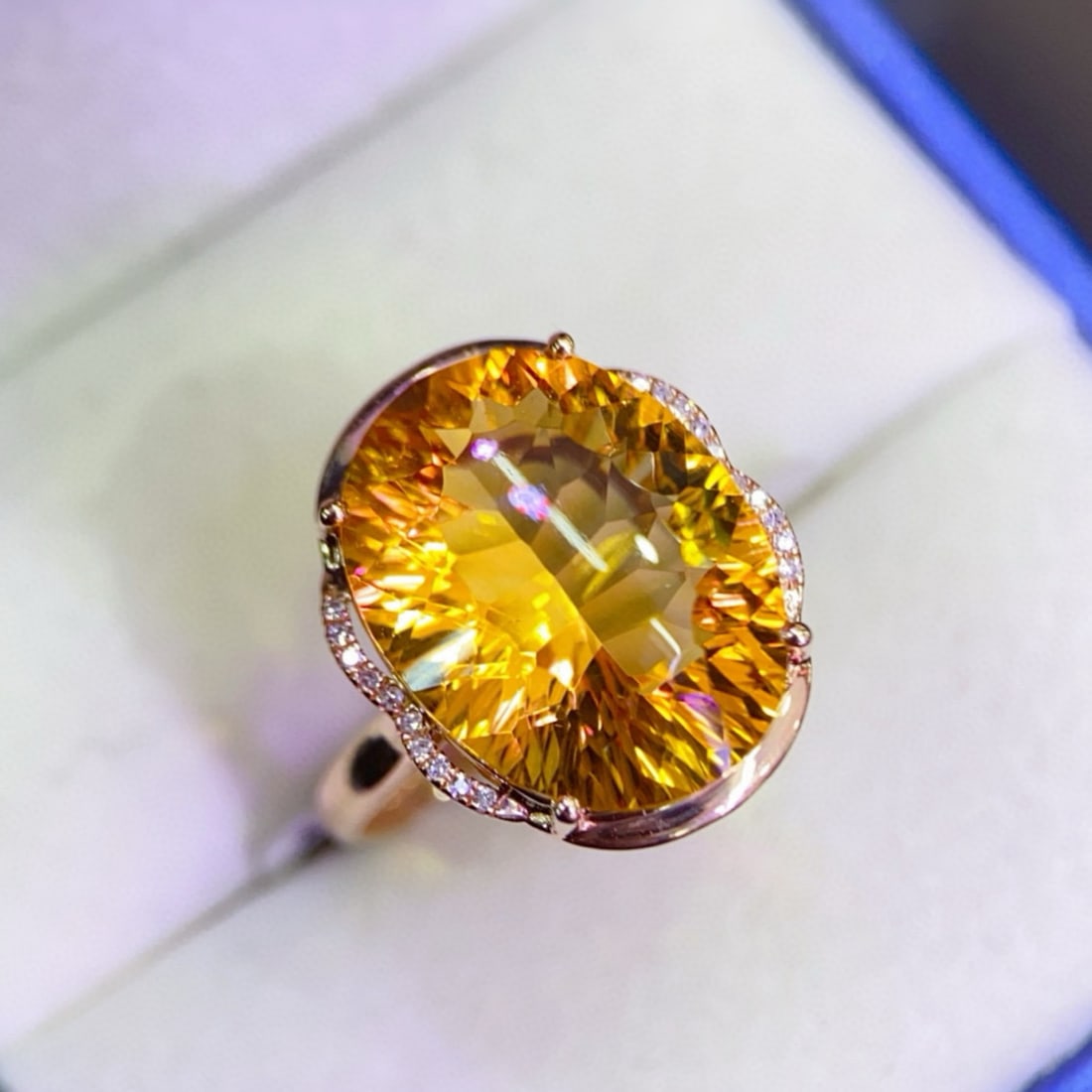 14k Gold 8.31 Ctw Natural Citrine & Diamond Ring - 4
