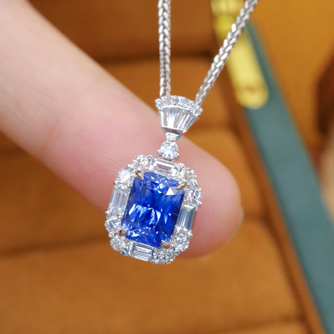 14k Gold 2.77 Ctw Natural Sapphire & Diamond Pendant( Without Chain ) - 2