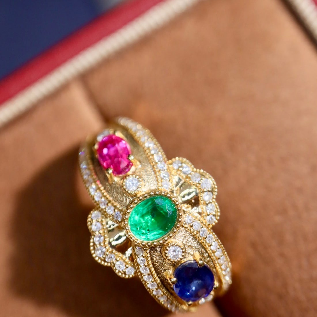 14k Gold 1.53 Ctw Natural Ruby & Sapphire & Emerald & Diamond Ring - 5