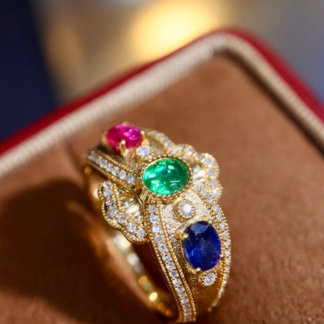 14k Gold 1.53 Ctw Natural Ruby & Sapphire & Emerald & Diamond Ring - 6