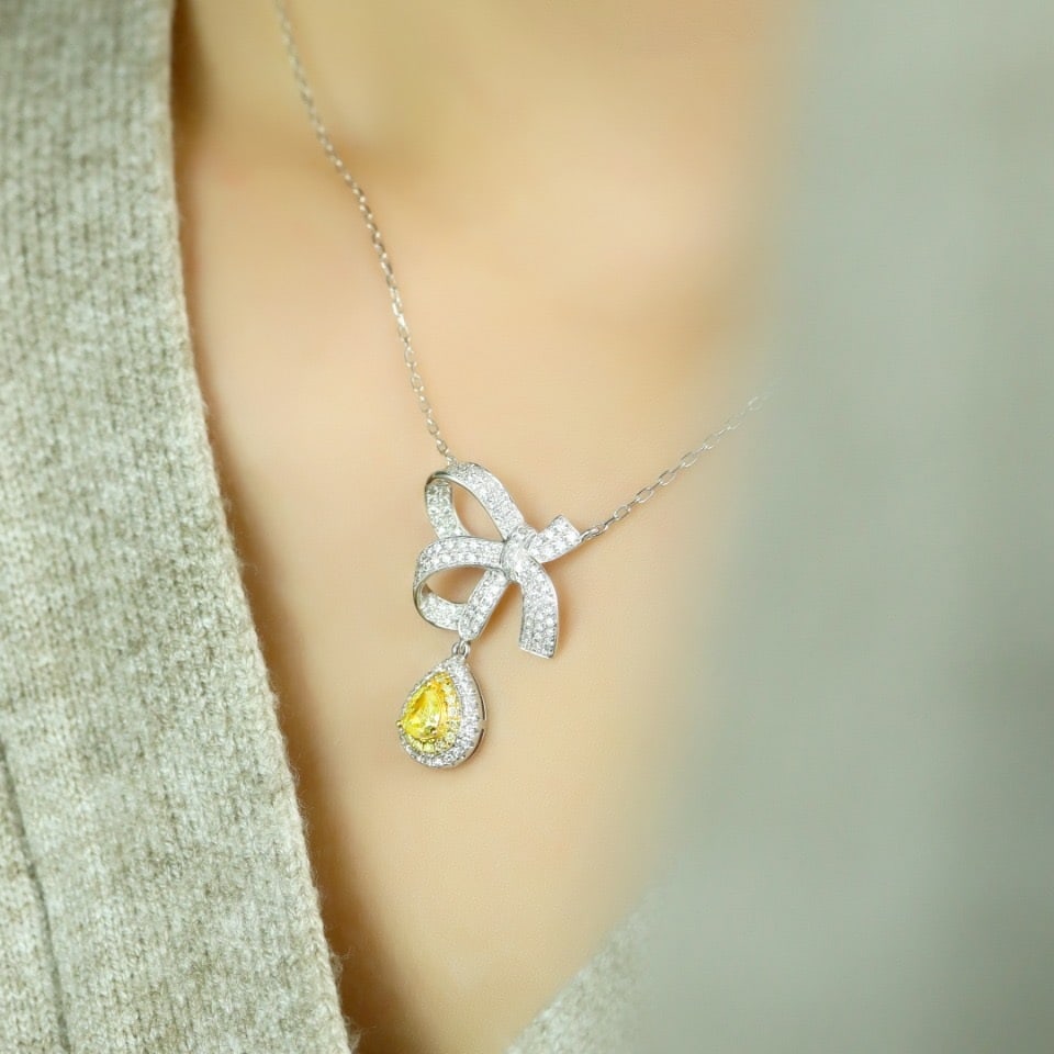 14k Gold 0.69 Ctw Natural Yellow Diamond & Diamond Necklace - 4