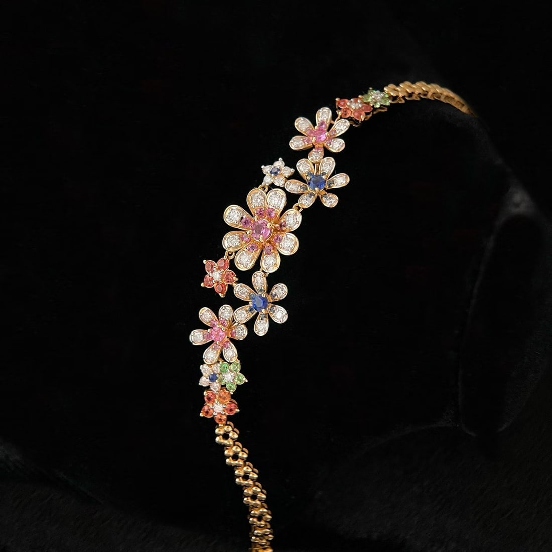 14k Gold 1.98 Ctw Natural Coloured Gemstone & Diamond & Flowers Bracelet - 2