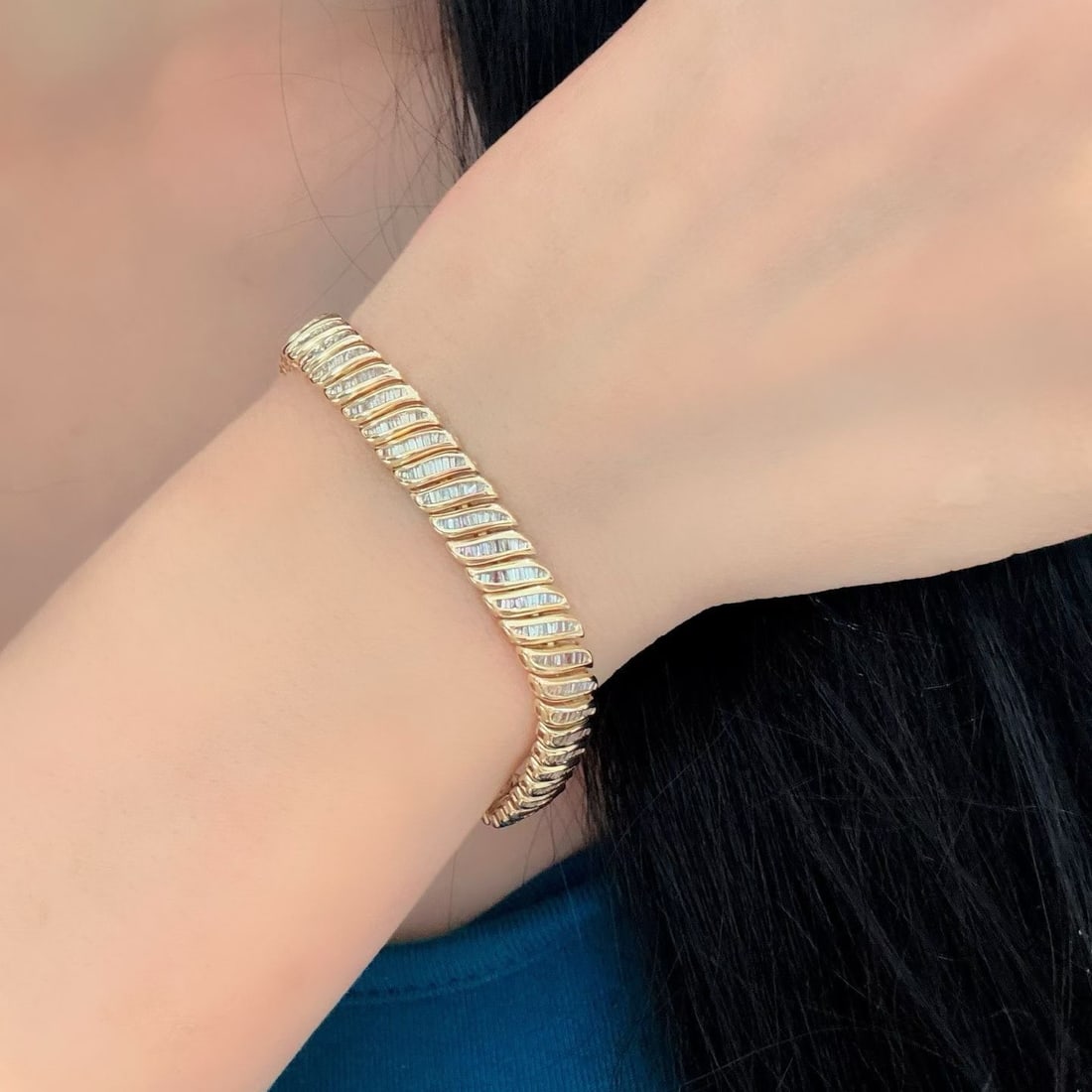14k Gold 3 Ct Natural H Diamond Bracelet - 5