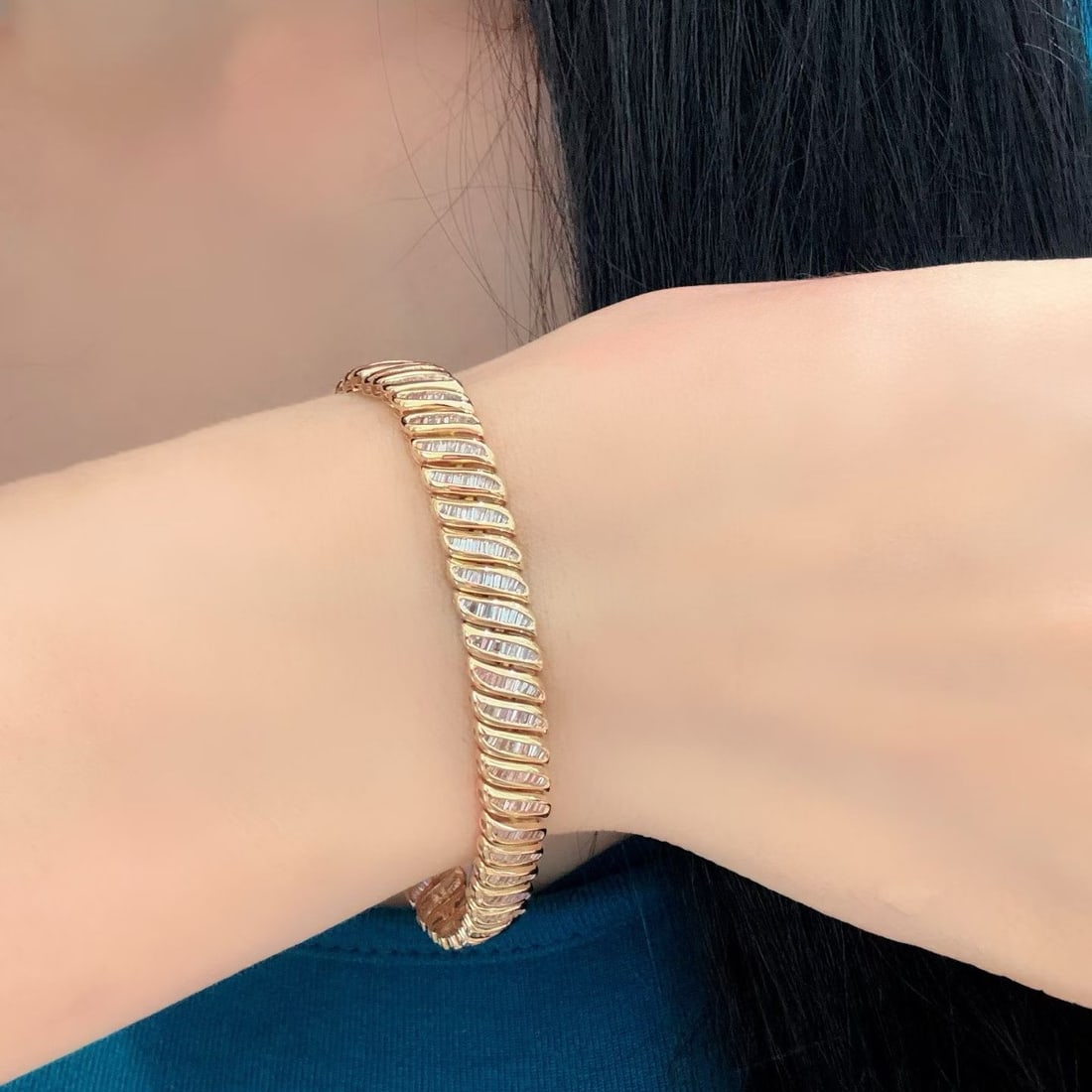 14k Gold 3 Ct Natural H Diamond Bracelet - 6