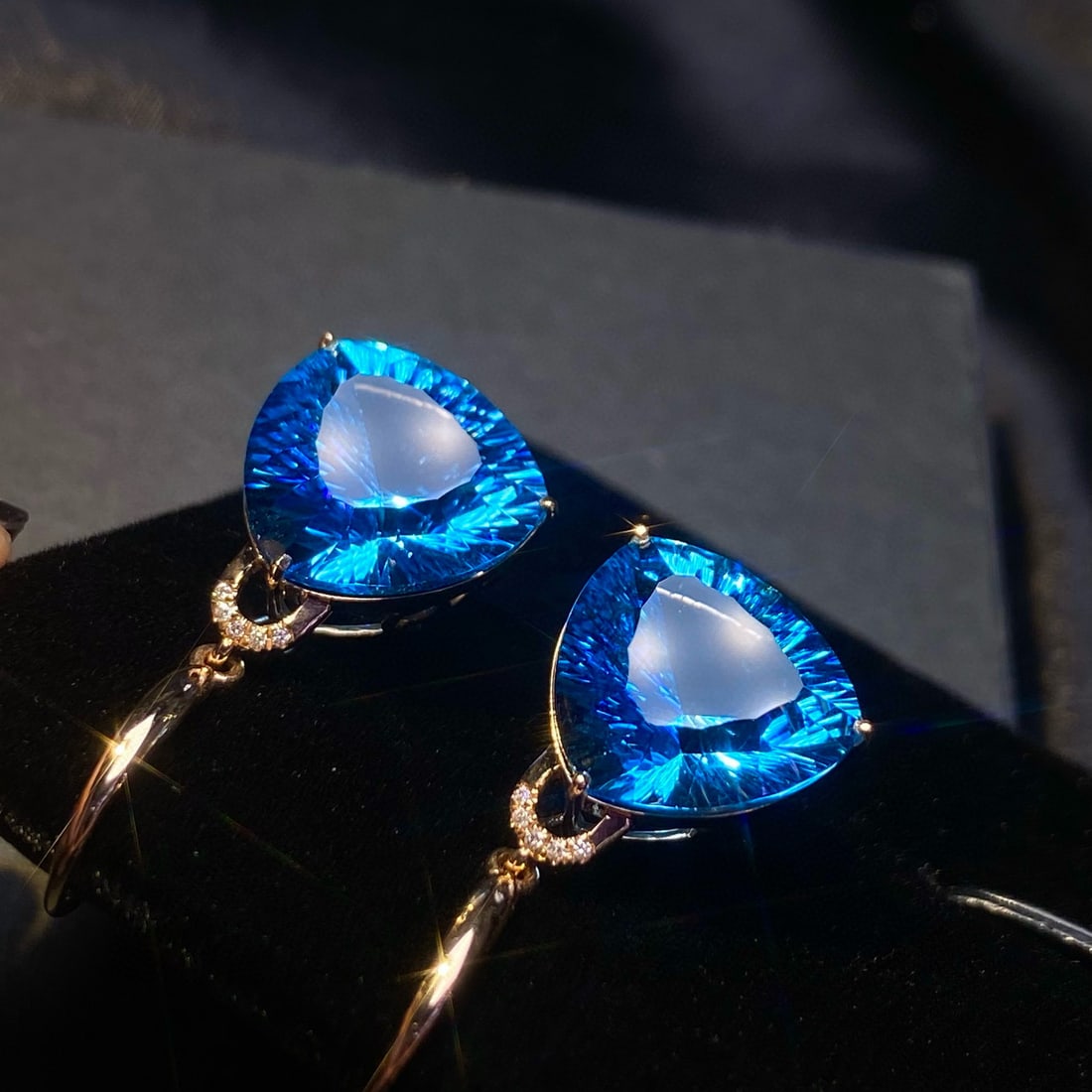14k Gold 14.15 Ct Natural Topaz & Diamond Earrings - 2
