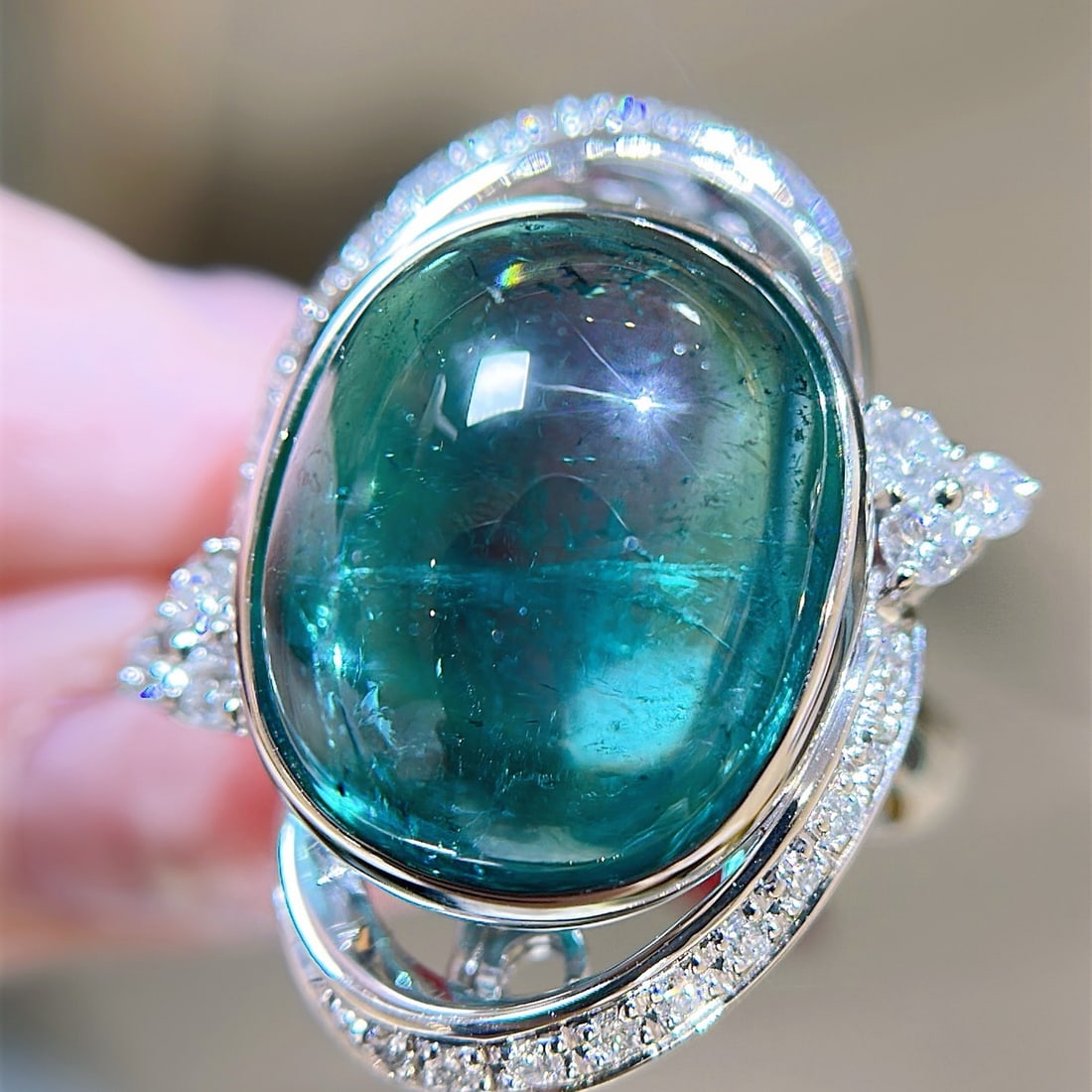 14k Gold 21.59 Ctw Natural Tourmaline & Diamond Ring - 2