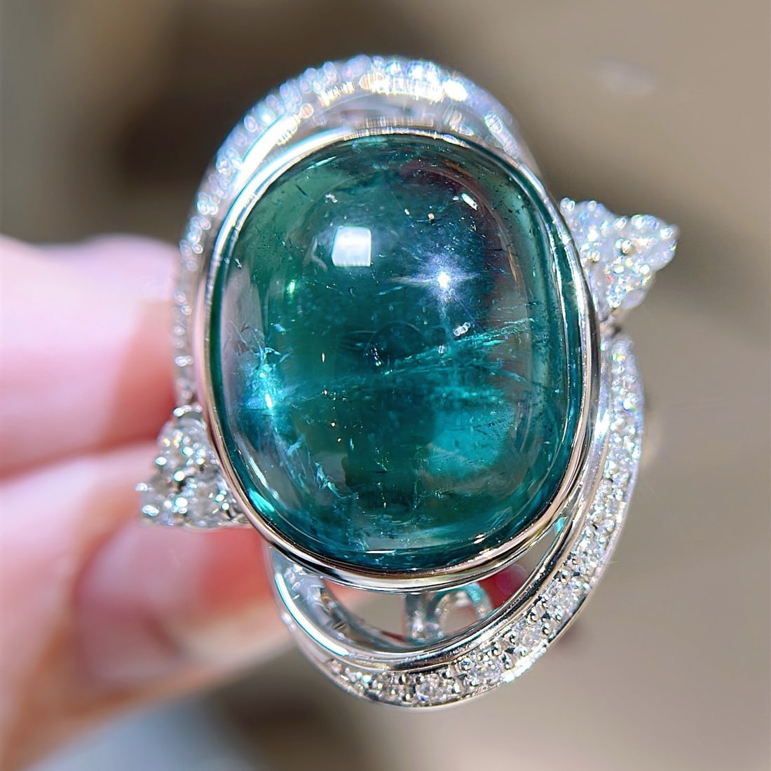 14k Gold 21.59 Ctw Natural Tourmaline & Diamond Ring - 3