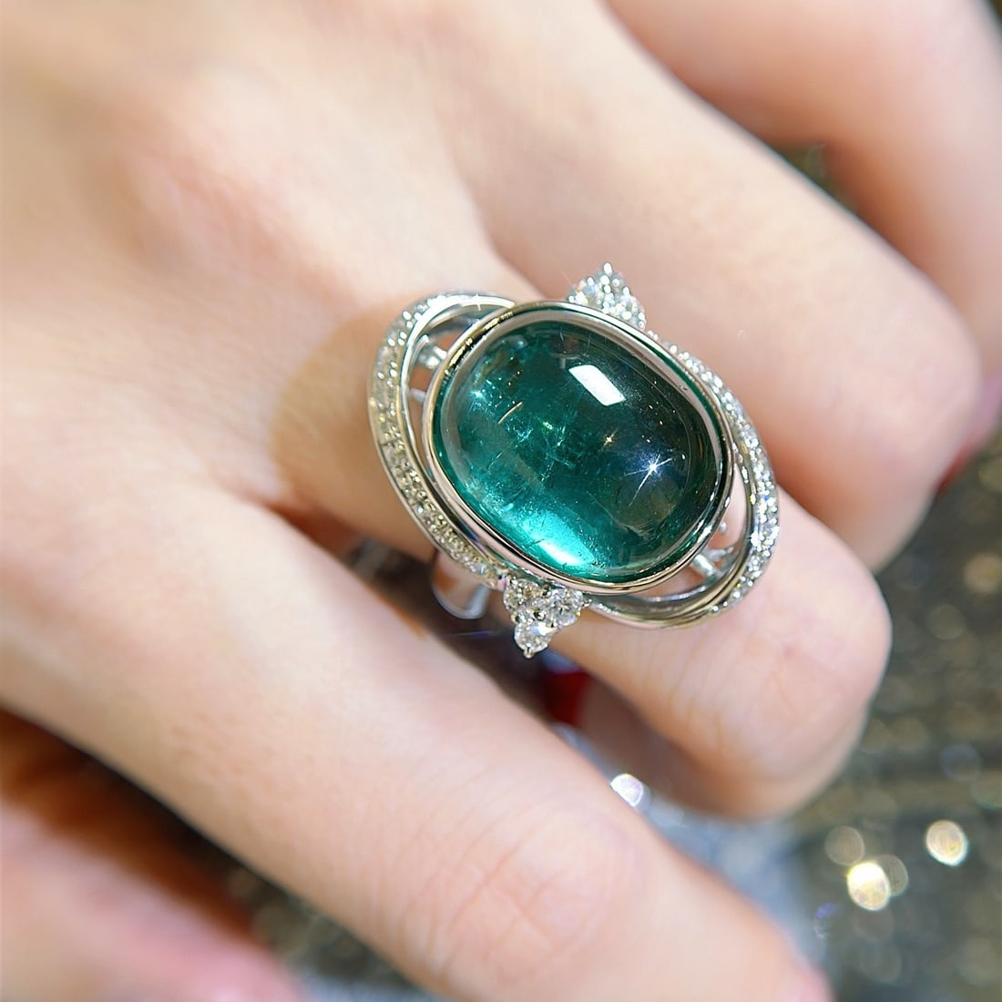 14k Gold 21.59 Ctw Natural Tourmaline & Diamond Ring - 6
