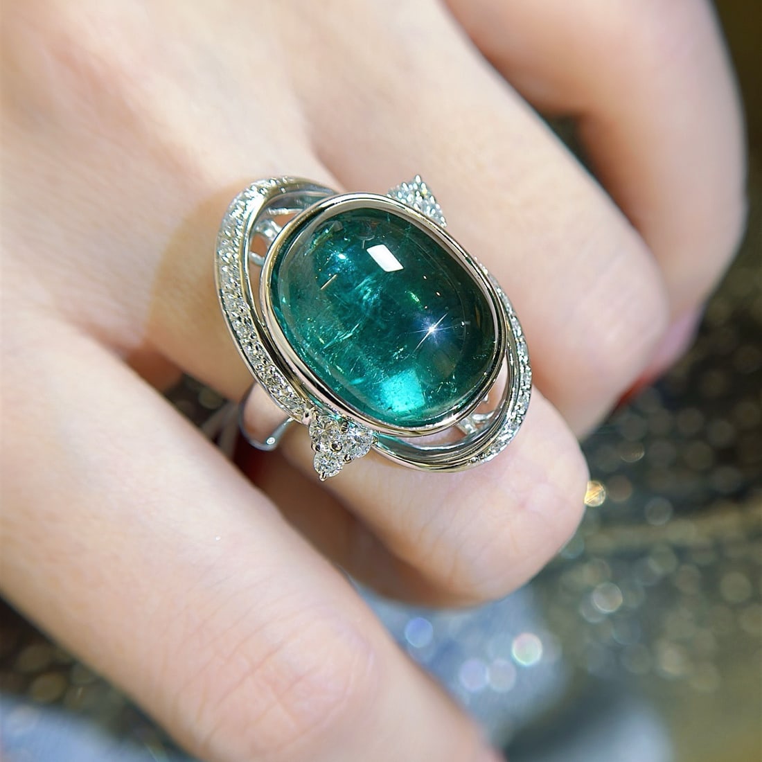 14k Gold 21.59 Ctw Natural Tourmaline & Diamond Ring - 7