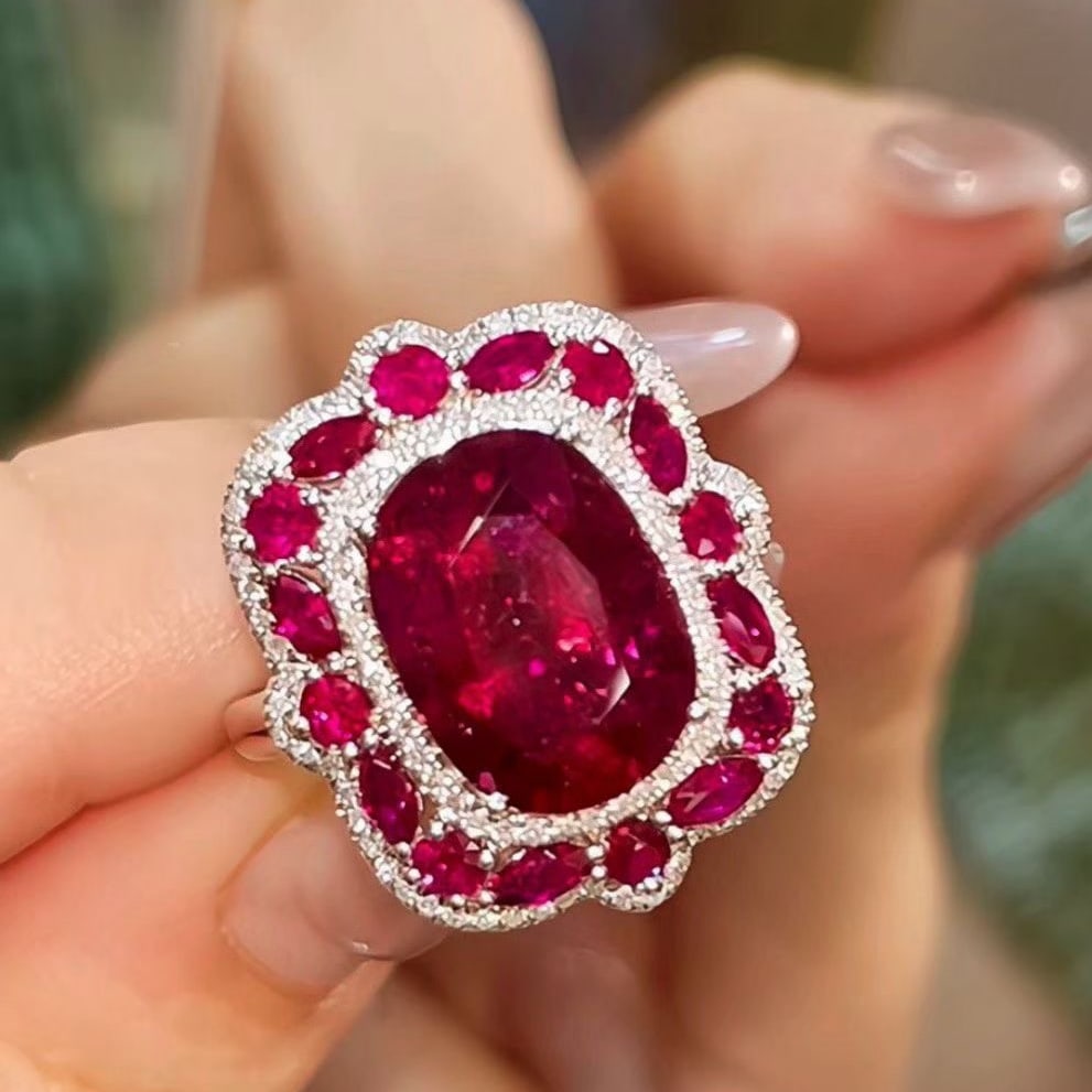 14k Gold 4.5 Ct Natural Tourmaline & Diamond Ring: Ref:231167113 // gold content:14k gold // ring size:7. 25us // // main gemstone:tourmaline // shape:oval // carat weight:4. 5ct // color:red // treatment:natural // // adjacent gemstone 2 : diamond