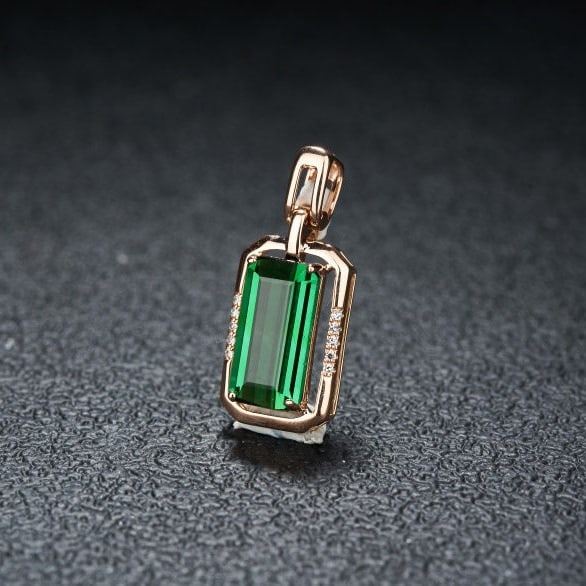 14k Gold 2.92 Ct Natural Tourmaline & Diamond Pendant( Without Chain ) - 3