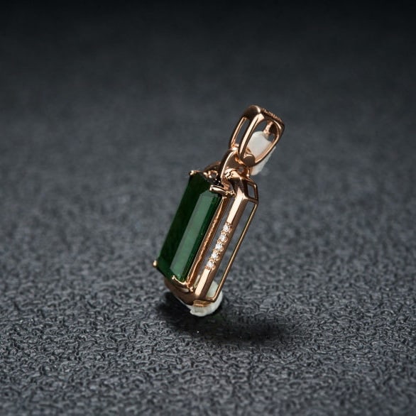 14k Gold 2.92 Ct Natural Tourmaline & Diamond Pendant( Without Chain ) - 4