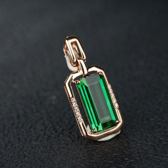 14k Gold 2.92 Ct Natural Tourmaline & Diamond Pendant( Without Chain ) - 6