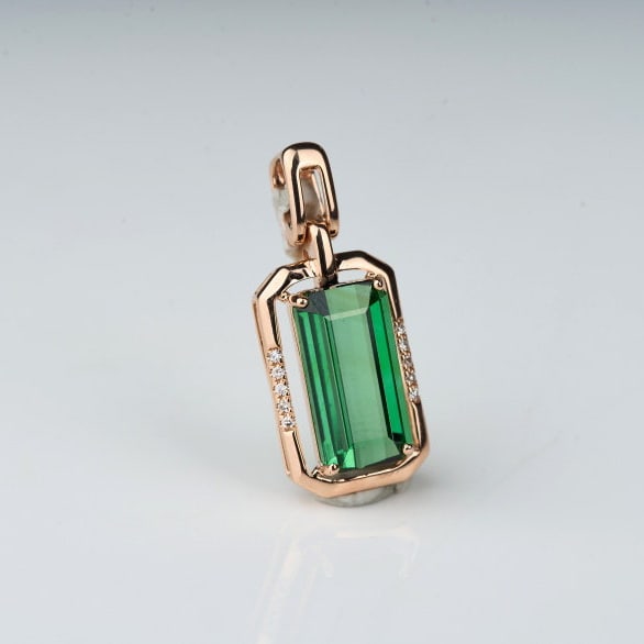 14k Gold 2.92 Ct Natural Tourmaline & Diamond Pendant( Without Chain ) - 7