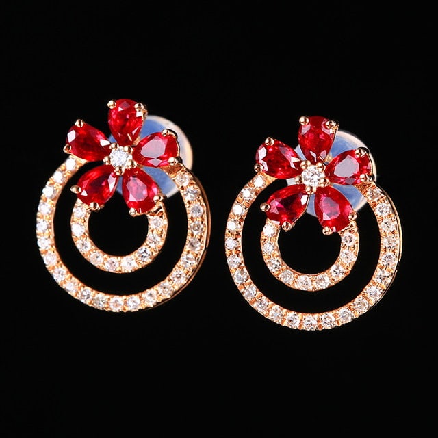 14k Gold 1.01 Ctw Natural Ruby & Diamond Earrings - 2