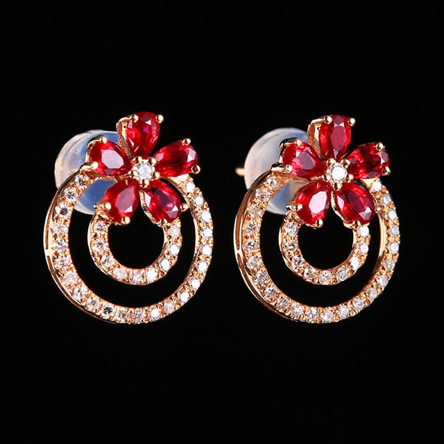 14k Gold 1.01 Ctw Natural Ruby & Diamond Earrings - 3