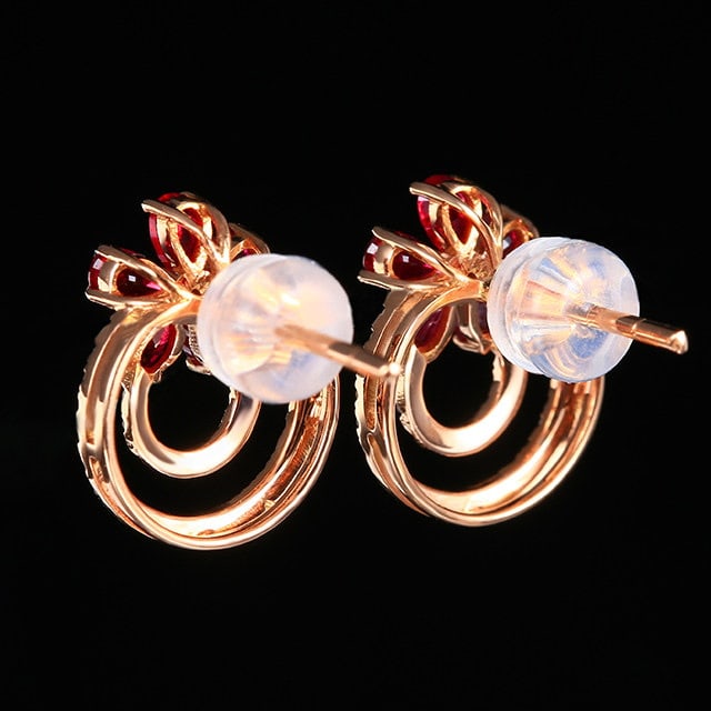 14k Gold 1.01 Ctw Natural Ruby & Diamond Earrings - 4