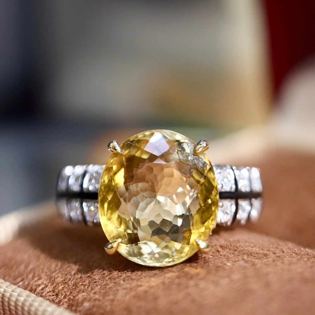 14k Gold 3.57 Ctw Natural Tourmaline & Diamond Ring: Ref:231167159 // gold content:14k gold // ring size:7. 25us // // main gemstone:tourmaline // shape:oval // carat weight:3. 39ct // color:yellow // treatment:natural // // adjacent gemstone 2 :