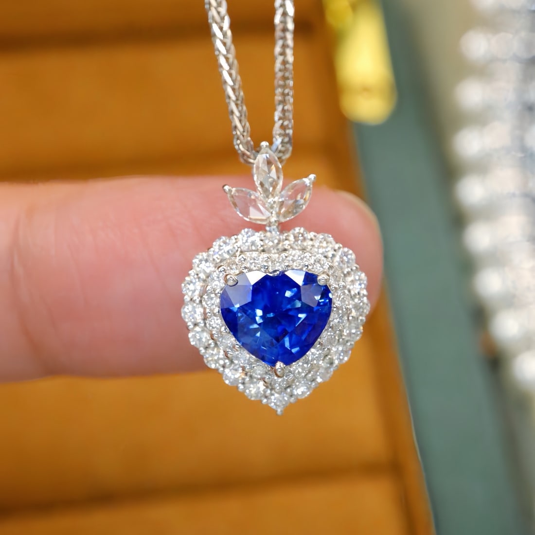 14k Gold 2.09 Ctw Natural Sapphire & Diamond Pendant( Without Chain ): Ref:231167173 // gold content:14k gold // main gemstone:sapphire // shape:heart // carat weight:1. 57ct // color:blue // treatment:natural // // adjacent gemstone 2 : diamond // number of stones:41