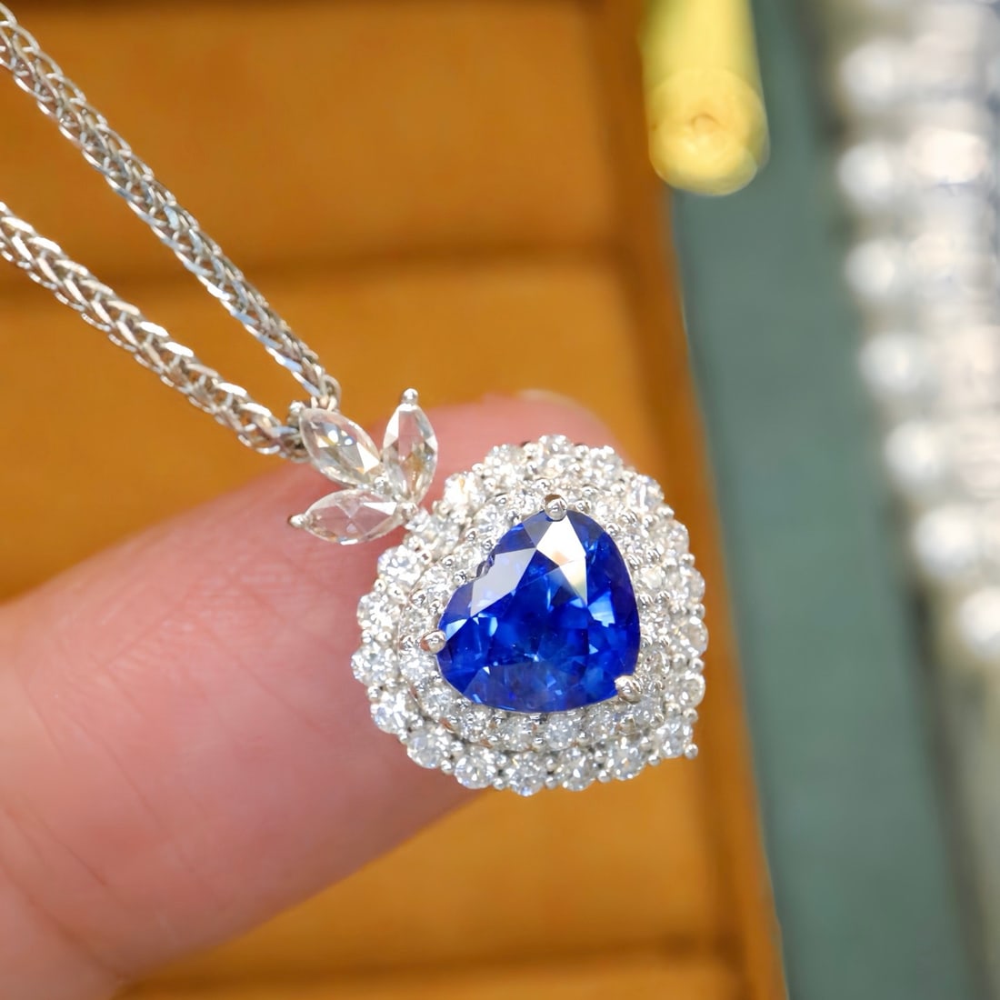 14k Gold 2.09 Ctw Natural Sapphire & Diamond Pendant( Without Chain ) - 2