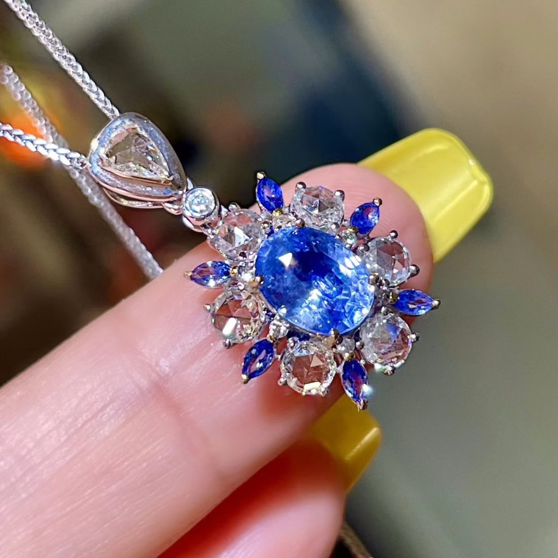 14k Gold 2.35 Ctw Natural Sapphire & Diamond Pendant( Without Chain ) - 2