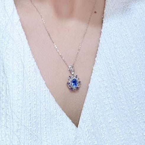 14k Gold 2.35 Ctw Natural Sapphire & Diamond Pendant( Without Chain ) - 3