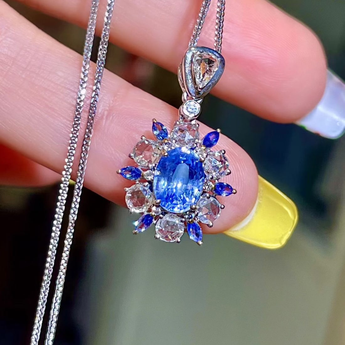 14k Gold 2.35 Ctw Natural Sapphire & Diamond Pendant( Without Chain ) - 4