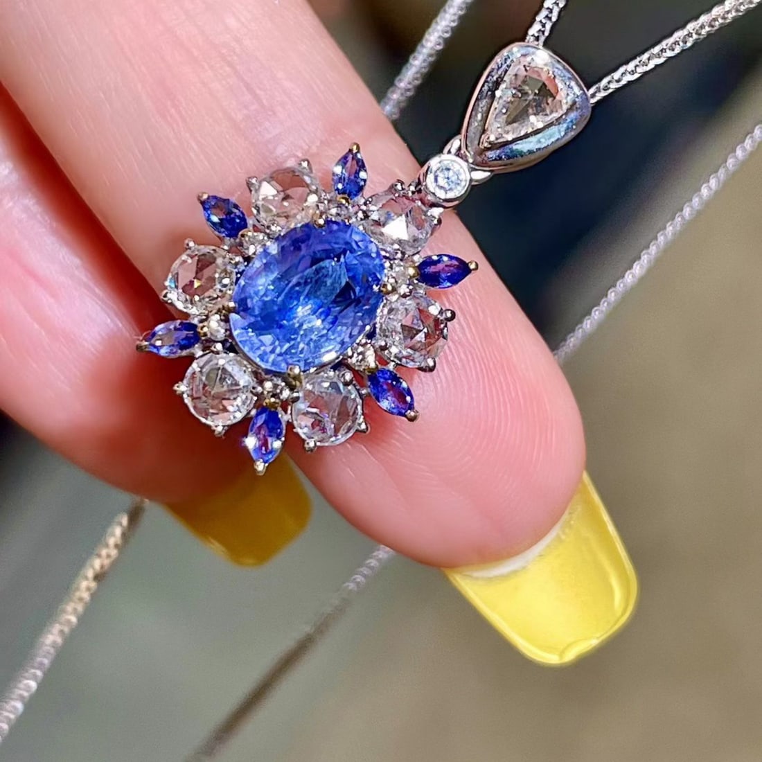 14k Gold 2.35 Ctw Natural Sapphire & Diamond Pendant( Without Chain ) - 5