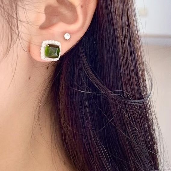 14k Gold 6.55 Ctw Natural Tourmaline & Diamond Earrings - 8