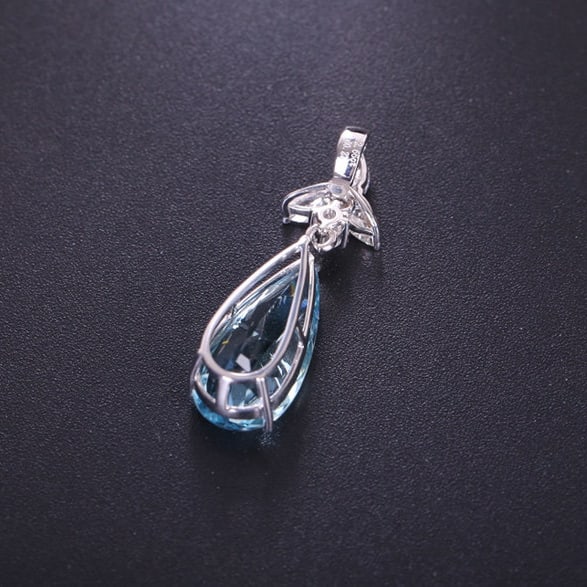 14k Gold 2.94 Ctw Natural Aquamarine & Diamond Pendant( Without Chain ) - 6