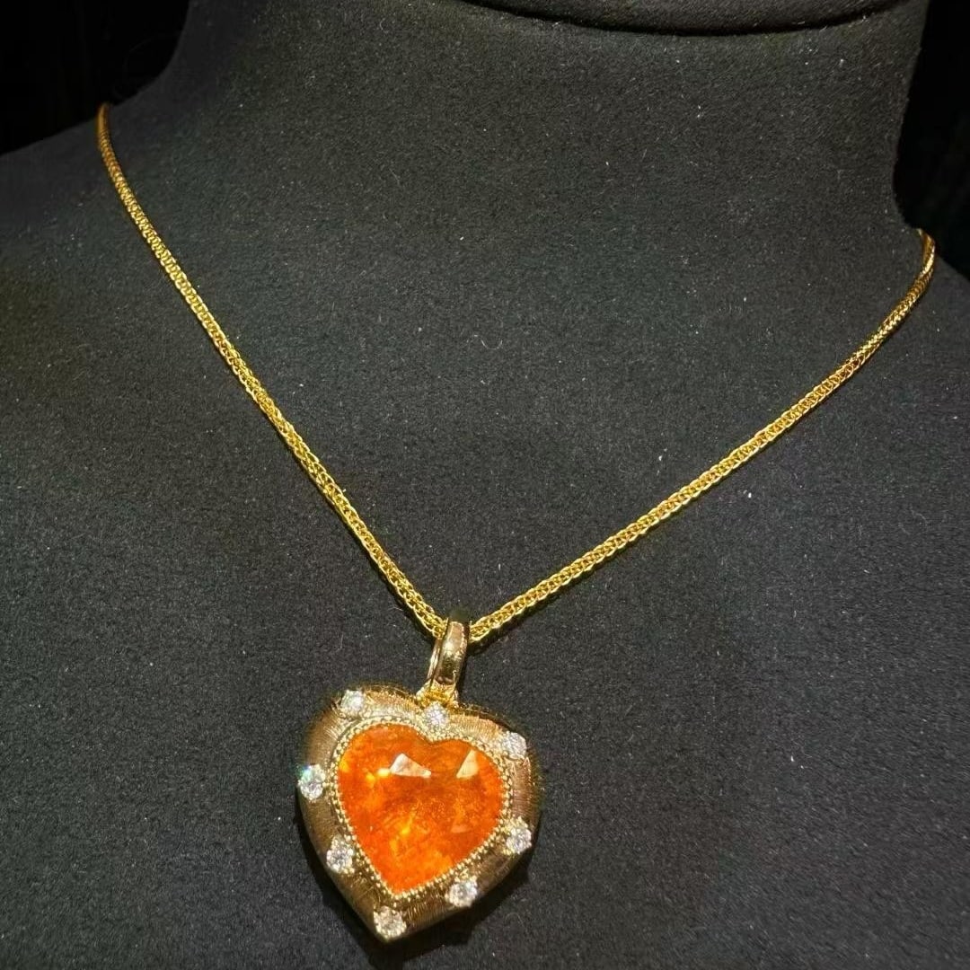 14k Gold 6.02 Ctw Natural Spessartine & Diamond Pendant( Without Chain ) - 2