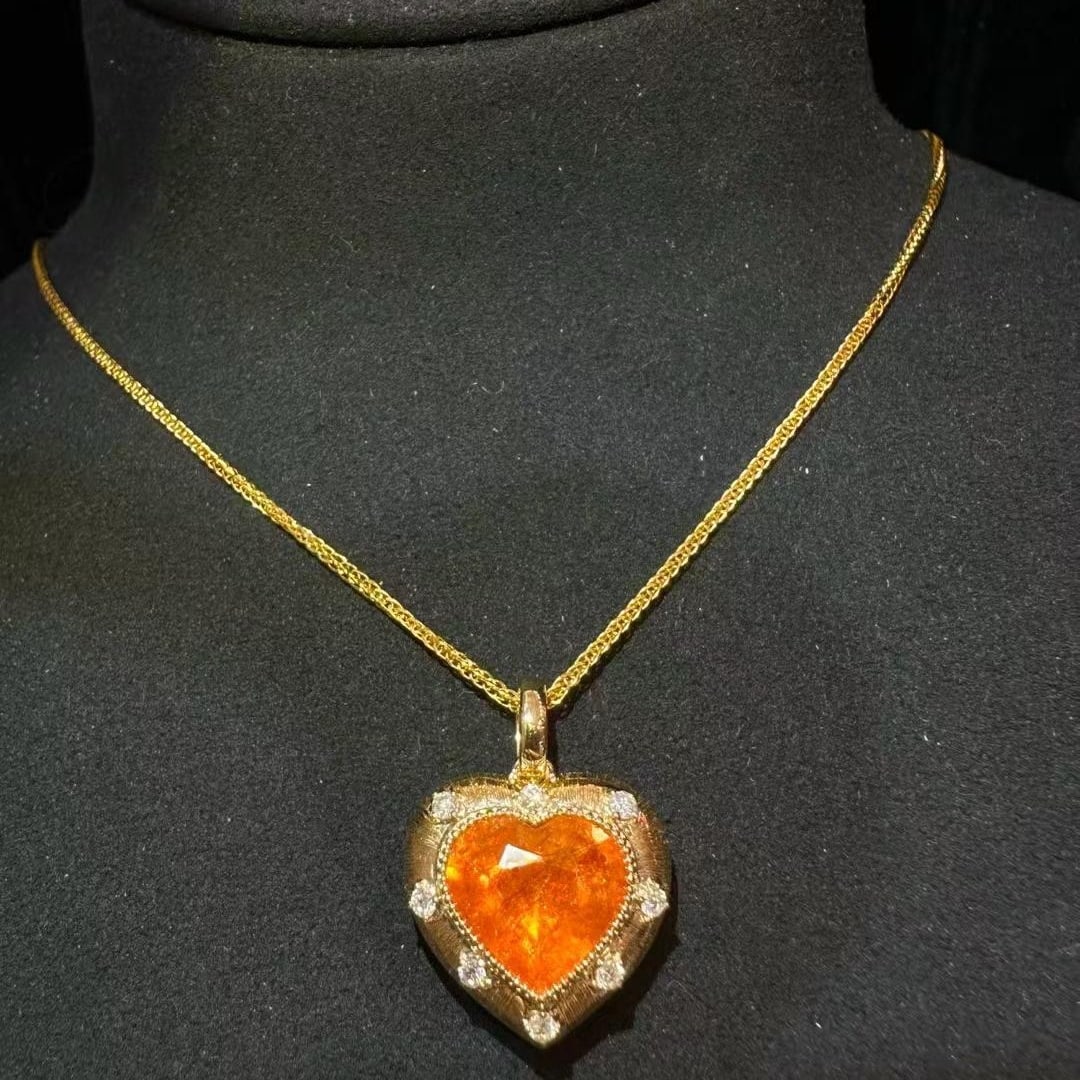 14k Gold 6.02 Ctw Natural Spessartine & Diamond Pendant( Without Chain ) - 3