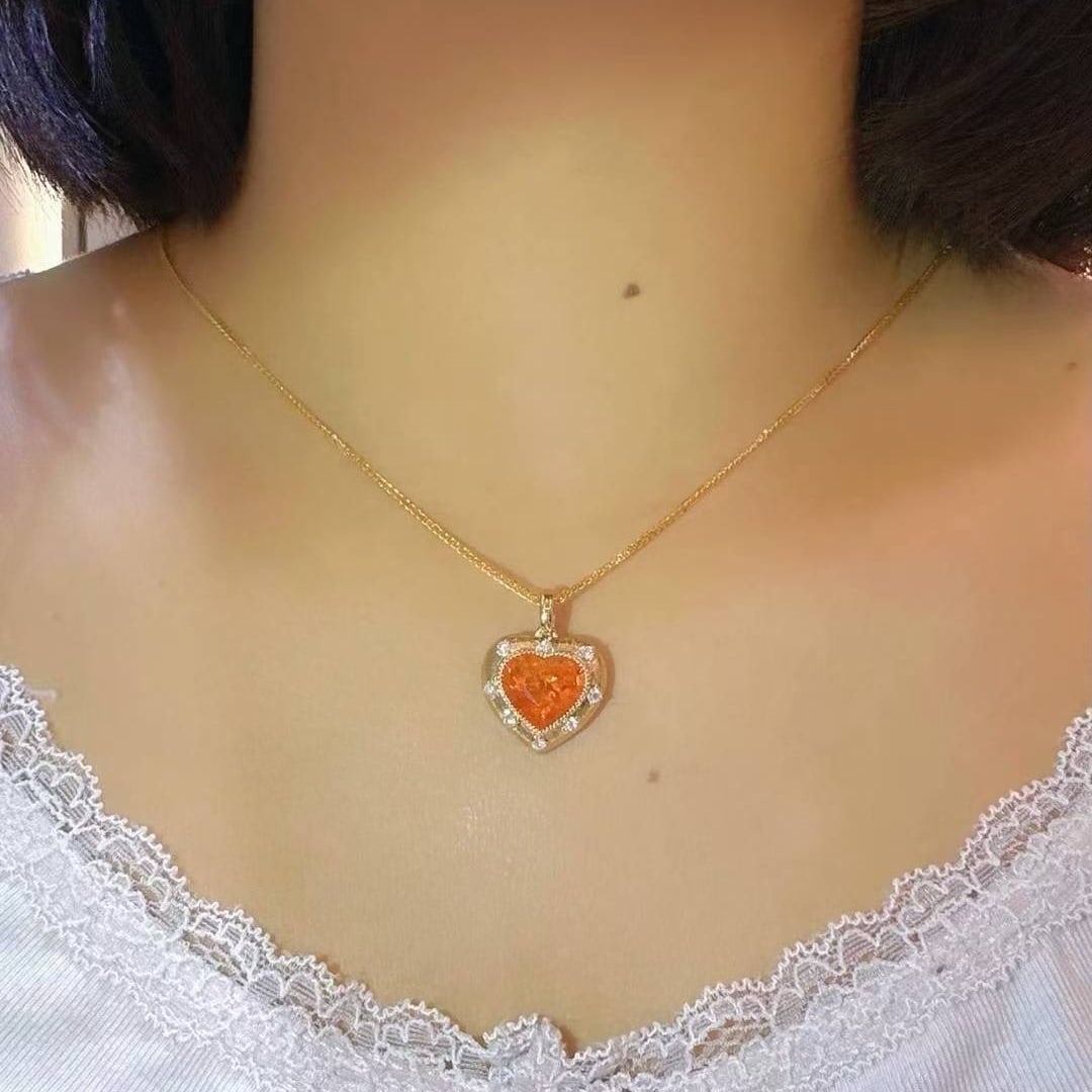 14k Gold 6.02 Ctw Natural Spessartine & Diamond Pendant( Without Chain ) - 4