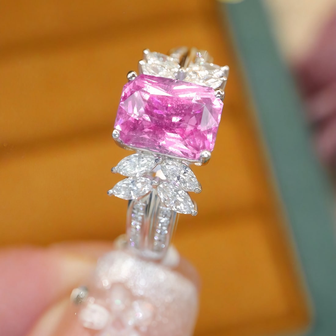 14k Gold 2.53 Ctw Natural Padparadscha Sapphire & Diamond Ring - 2