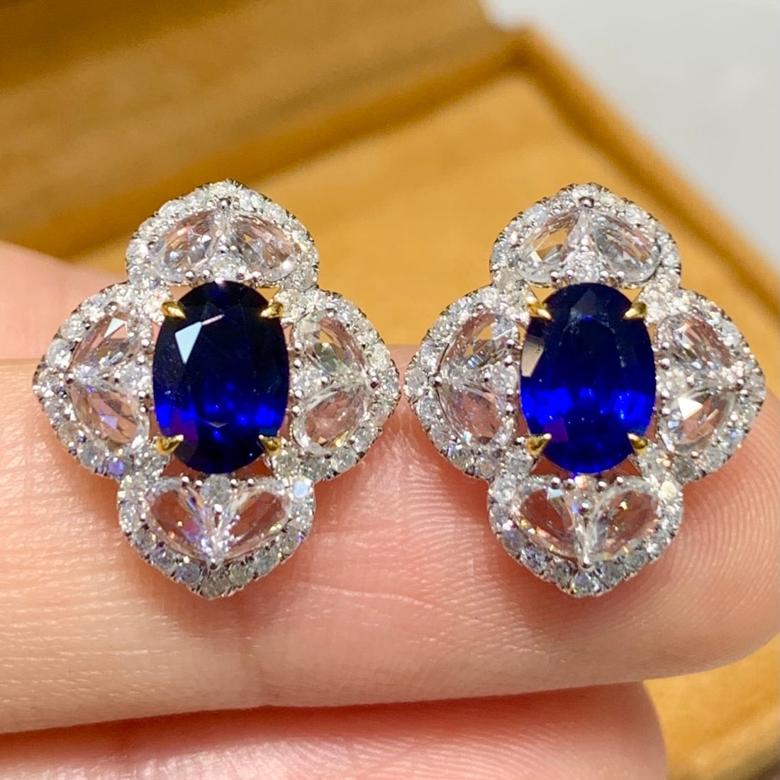 14k Gold 2.1 Ct Natural Sapphire & Diamond & Sapphire Earrings (1 of 6)