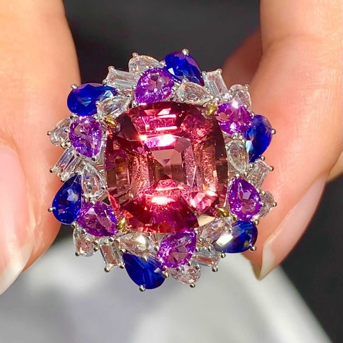 14k Gold 5.72 Ct Natural Tourmaline & Coloured Gemstone Ring - 3
