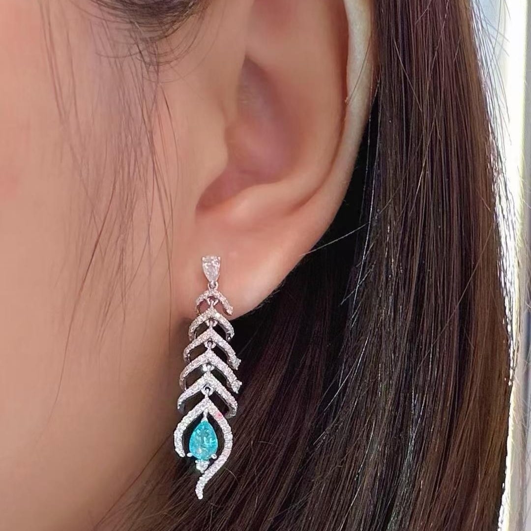 14k Gold 1.60 Ctw Natural Paraiba Tourmaline & Diamond Earrings - 3
