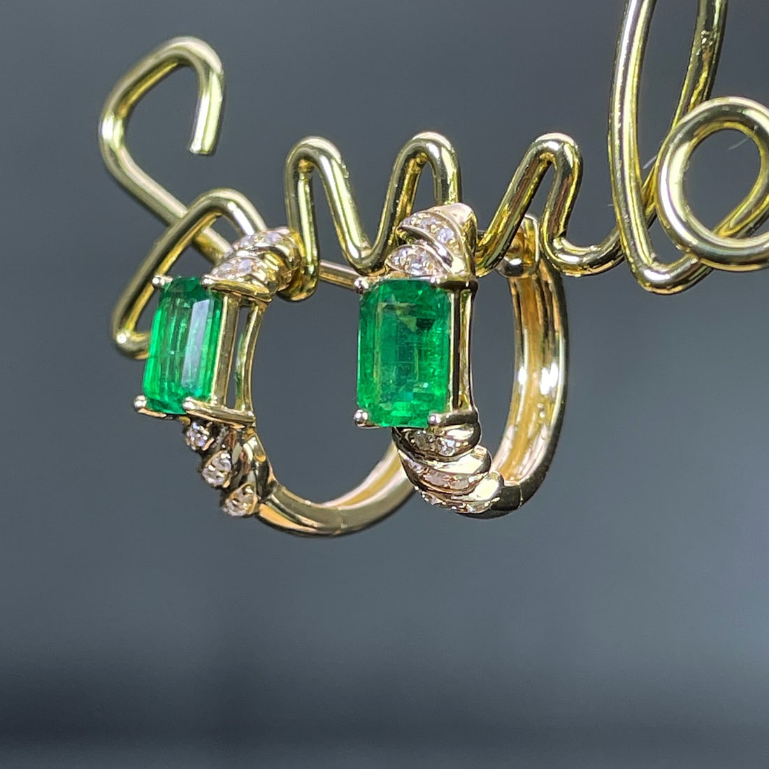 14k Gold 1.12 Ctw Natural Emerald & Diamond Earrings - 2