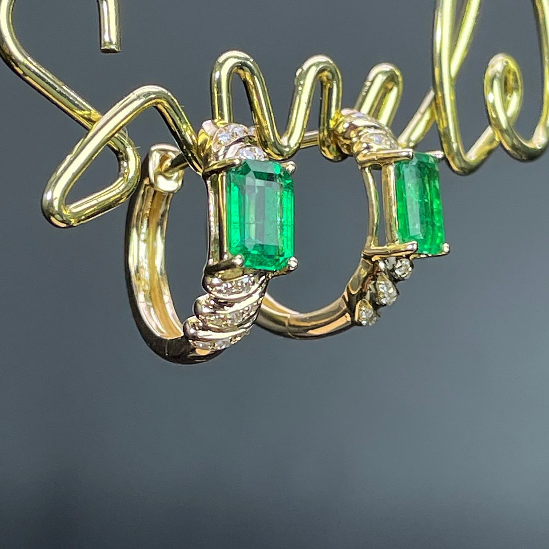 14k Gold 1.12 Ctw Natural Emerald & Diamond Earrings - 3