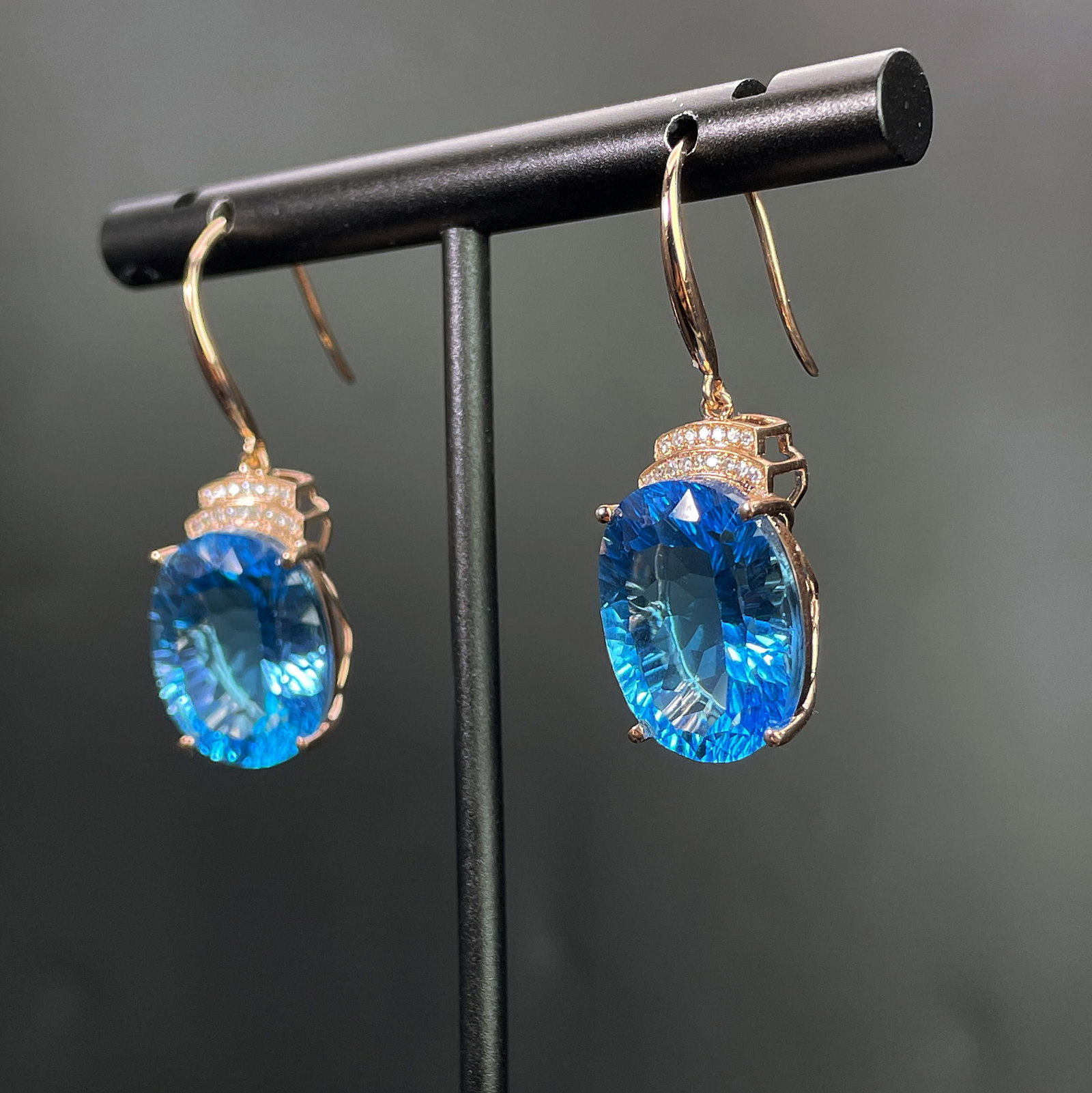 14k Gold 21.87 Ctw Natural Topaz & Diamond Earrings - 2