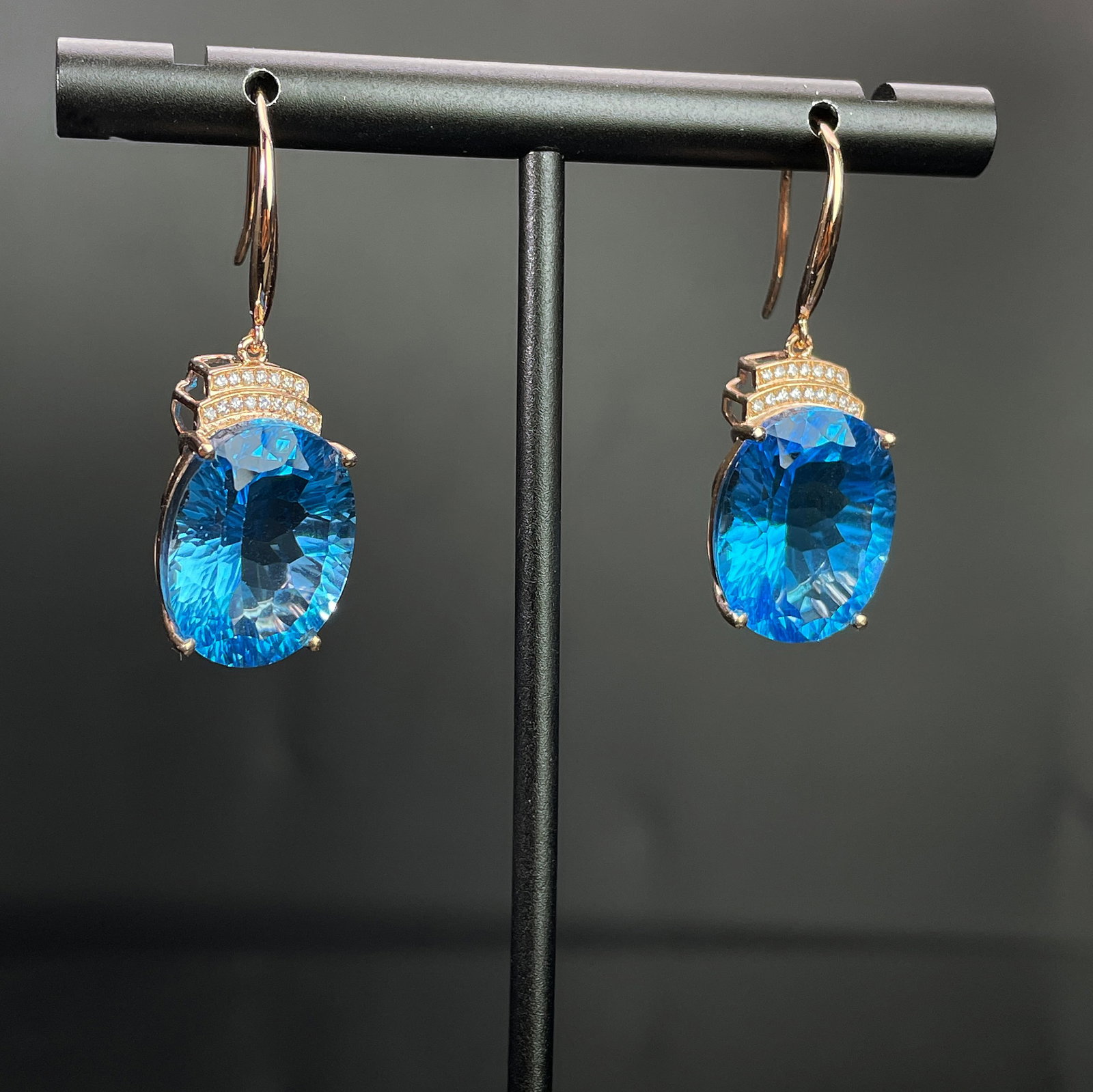 14k Gold 21.87 Ctw Natural Topaz & Diamond Earrings - 3